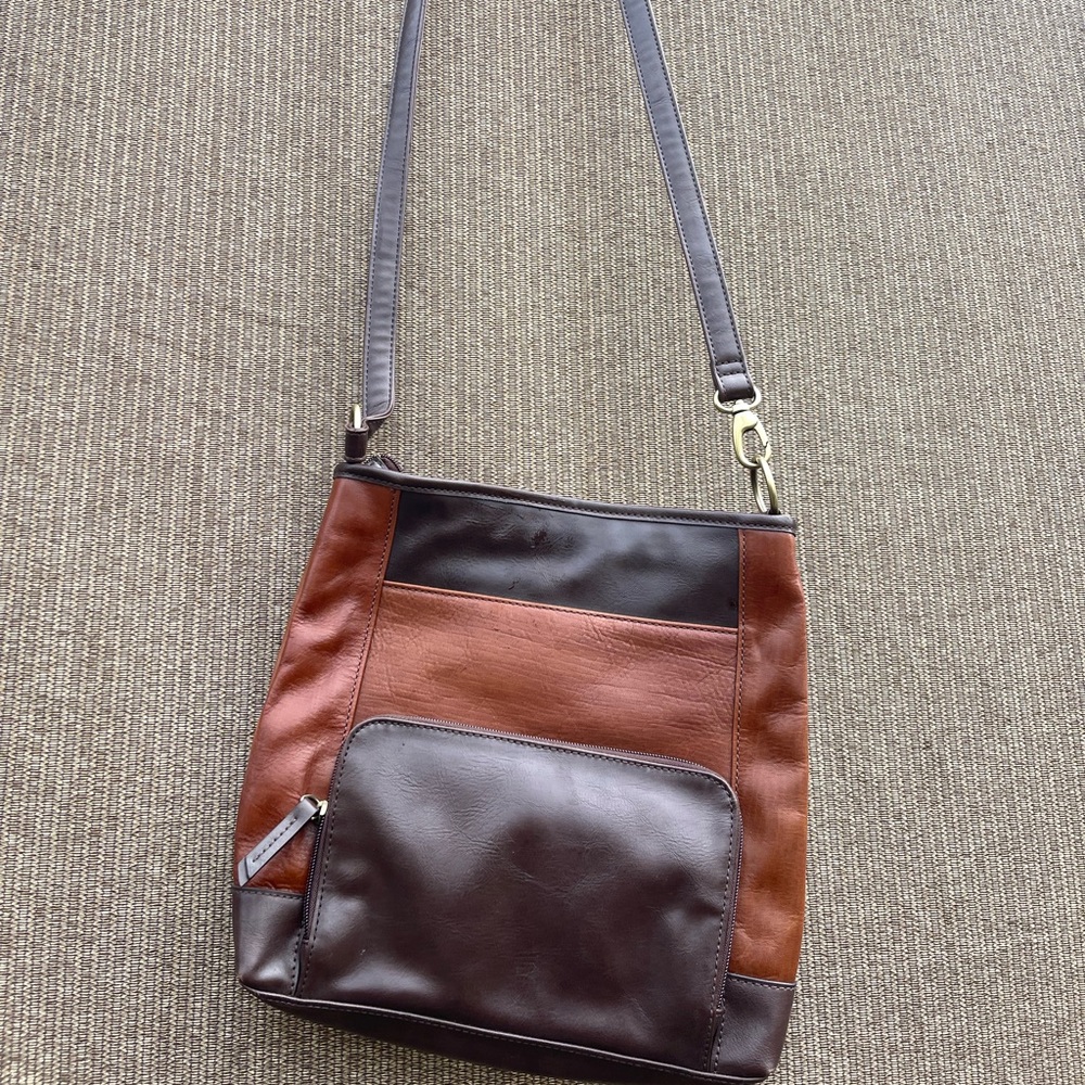 Tignanello Brown Leather Crossbody Bag Multi Zip Pocket - Picture 5 of 14